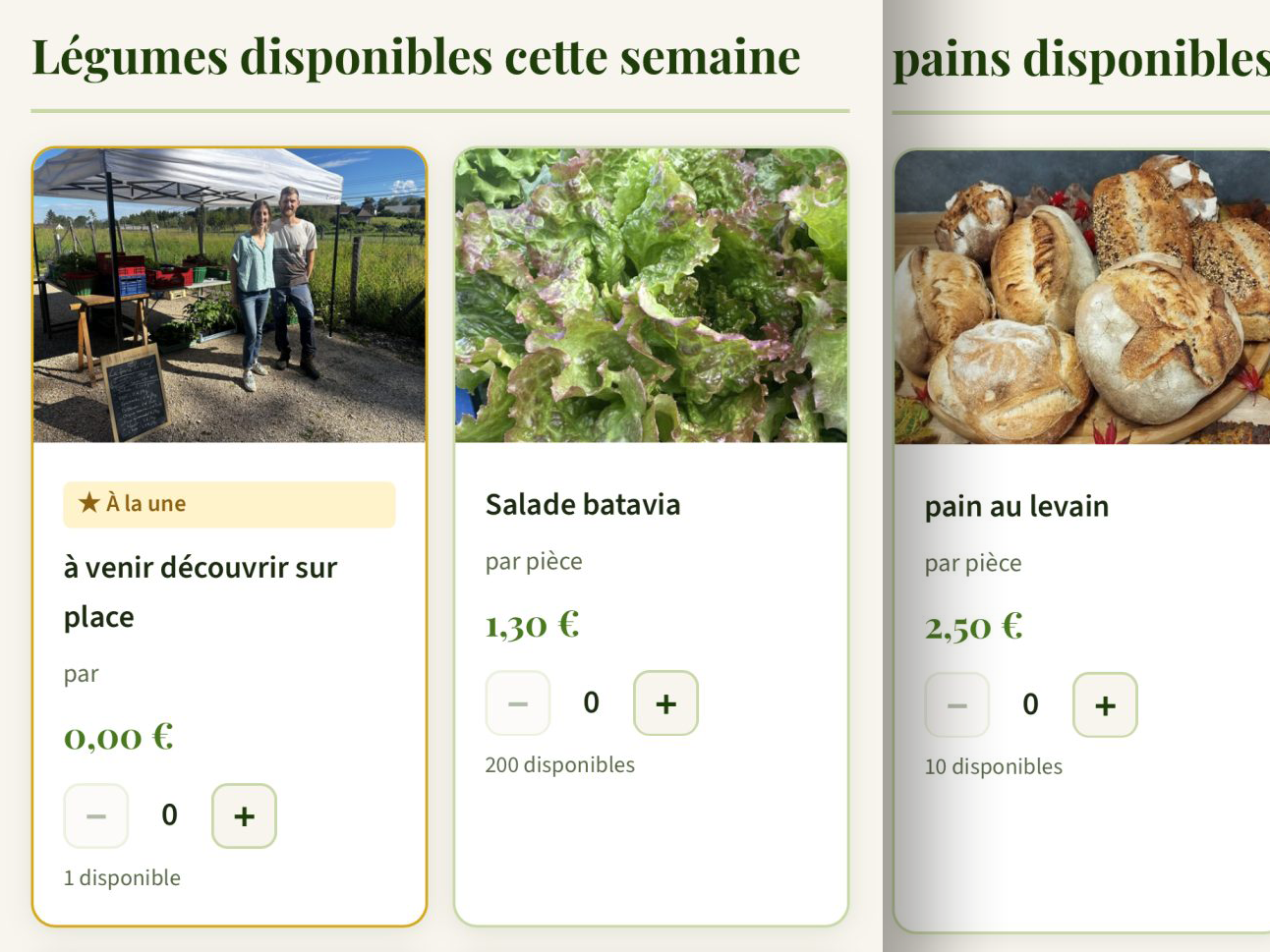 Liste des produits disponibles vue par le client