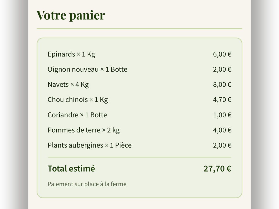 Panier de commande avec sélection du créneau de retrait
