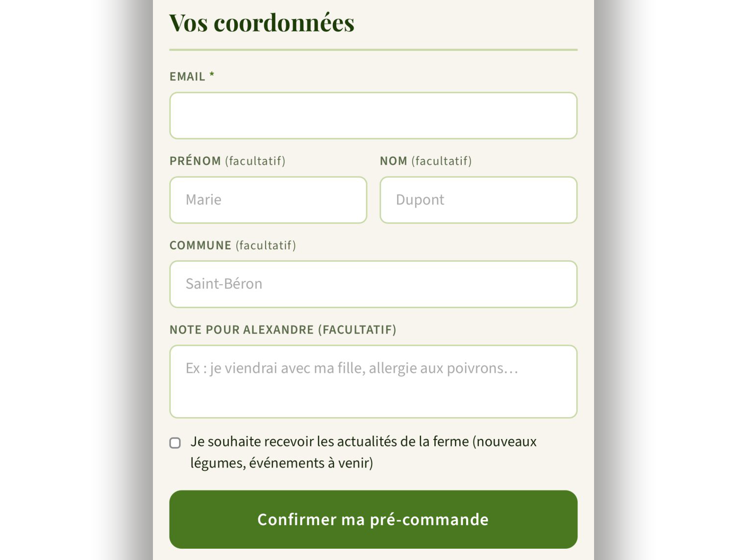Interface de personnalisation du catalogue produits